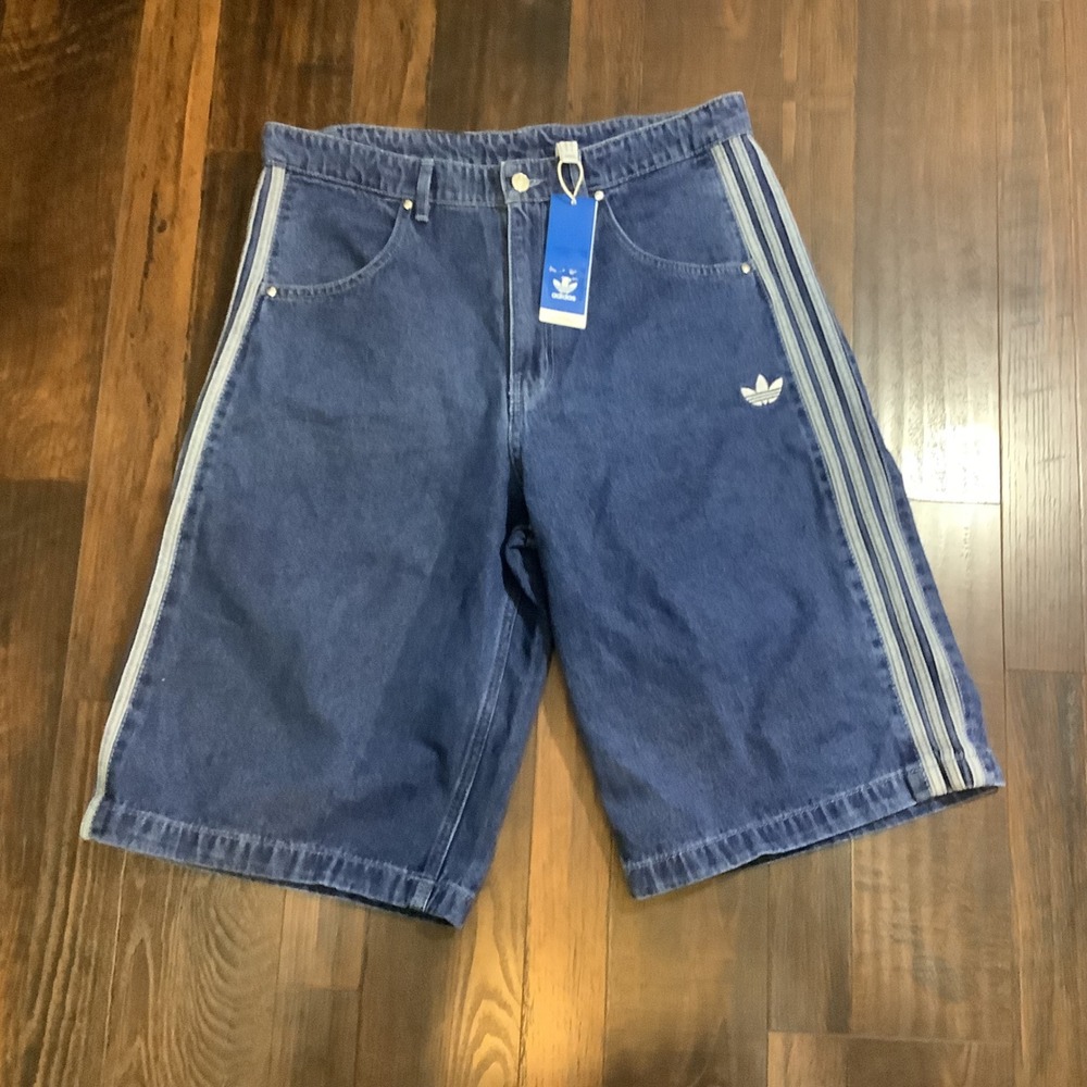 Adidas Originals Firebird Denim Shorts Mens 36 Blue 3-Stripe JC6235 NWT